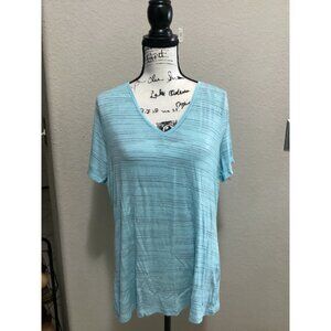 Apt. 9 Light Blue V-Neck Short Sleeve Womens Striped T-Shirt Size XL